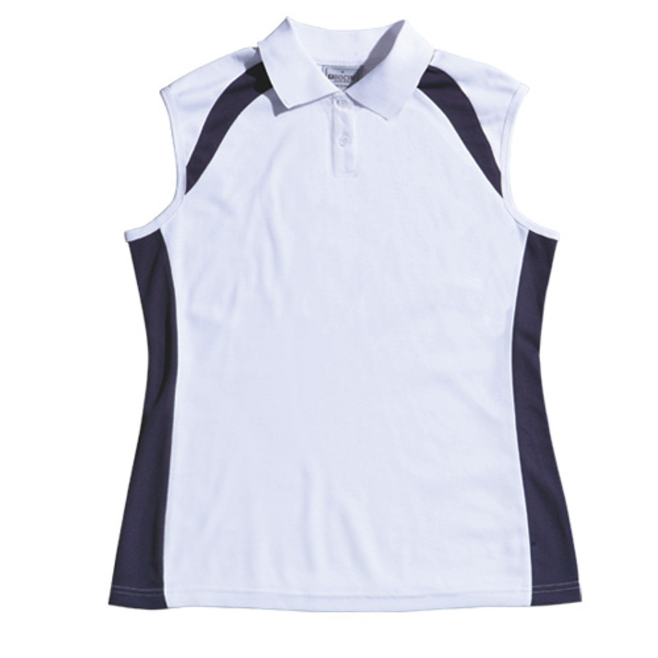 ladies sleeveless contrast polo online | white+navy
