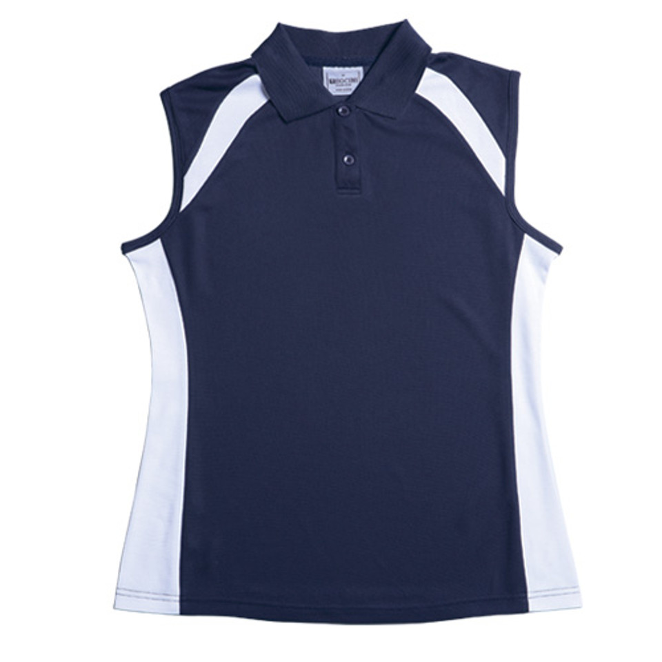 buy ladies sleeveless contrast polo shirts | navy+white