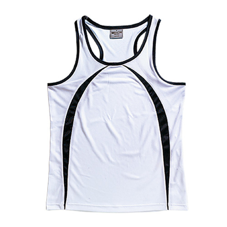 wholesale bulk womens singlet | white + navy