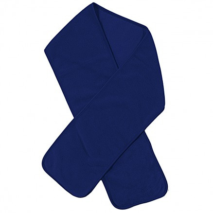 Navy blue polar fleece scarf laid flat showing soft texture and rounded ends
