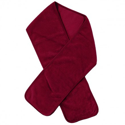 Burgundy polar fleece scarf laid flat showing soft texture and curved ends