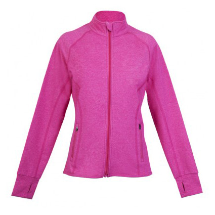 Hot pink heathered women's zip-up jacket with stand collar and side pockets