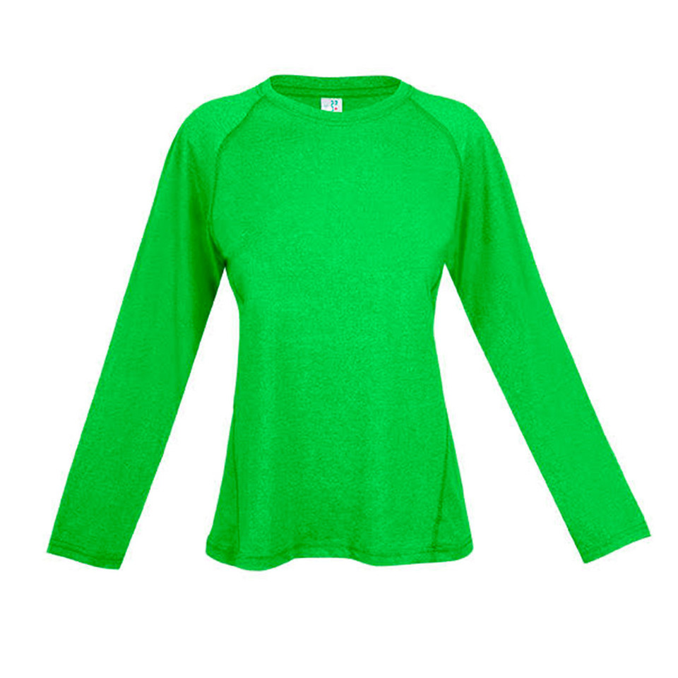 Green Nash Ladies Heather Long Sleeve T-Shirt, a soft, textured top ideal for comfortable casual wear or layering.