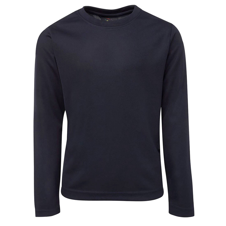 Navy long sleeve crew neck t-shirt with smooth flat front panel ideal for decoration