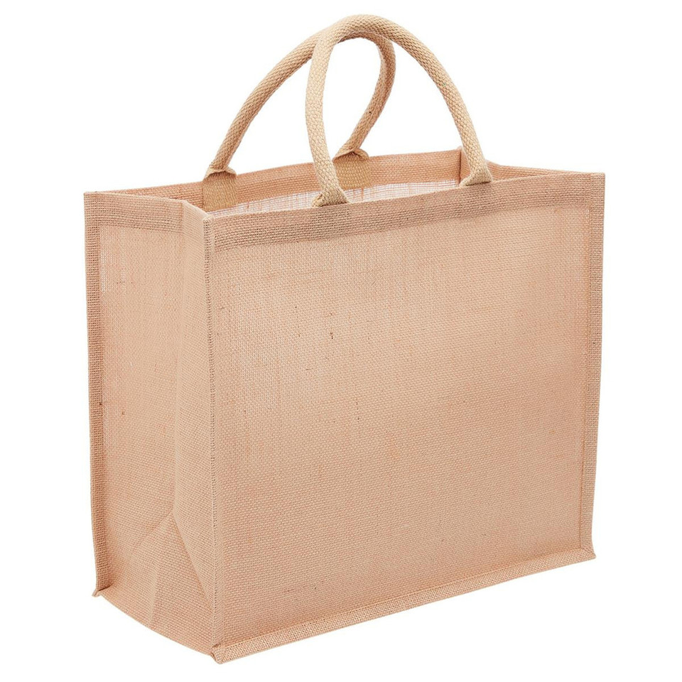 FIELDS 28L blank plain eco-friendly natural jute tote bag with wide gusset and cotton handles for wholesale screen printing