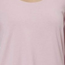 Close-up of blush pink short sleeve sleepwear dress with round neckline on model