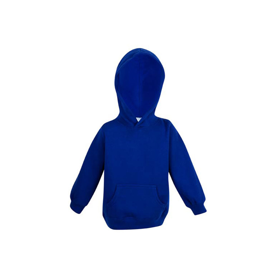 Royal blue kids hooded sweatshirt with kangaroo pocket and ribbed cuffs