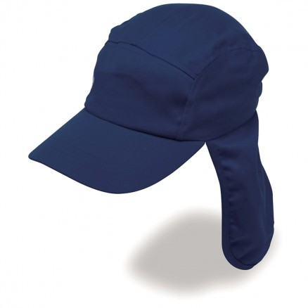 Navy legionnaire cap with extended neck flap and curved peak for sun protection