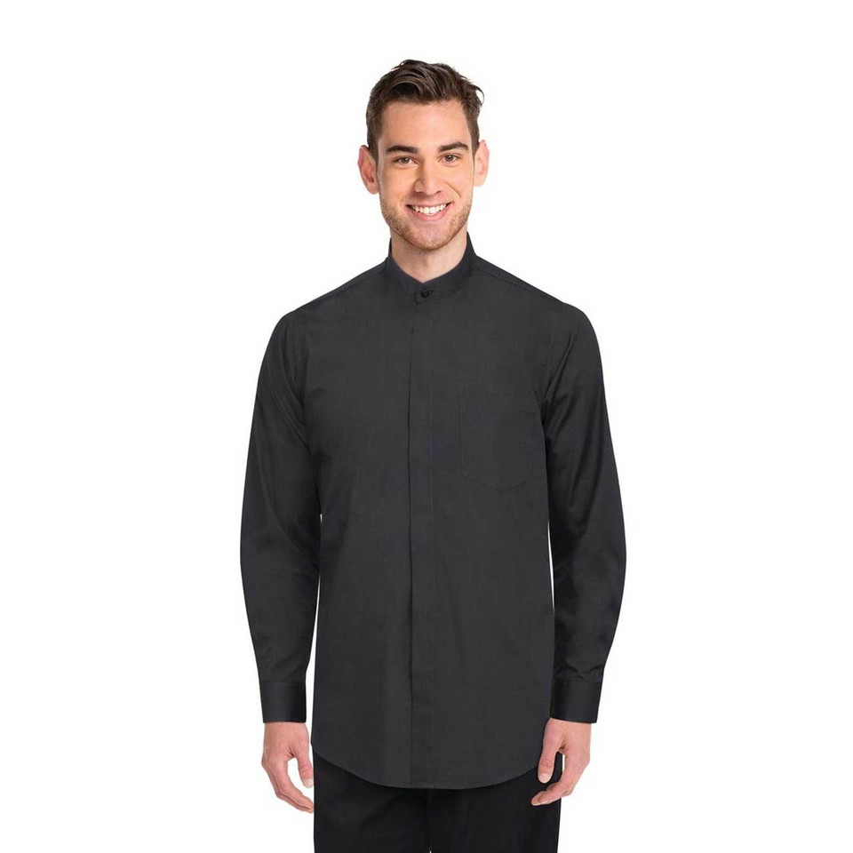 Mens Black Banded Collar Shirt