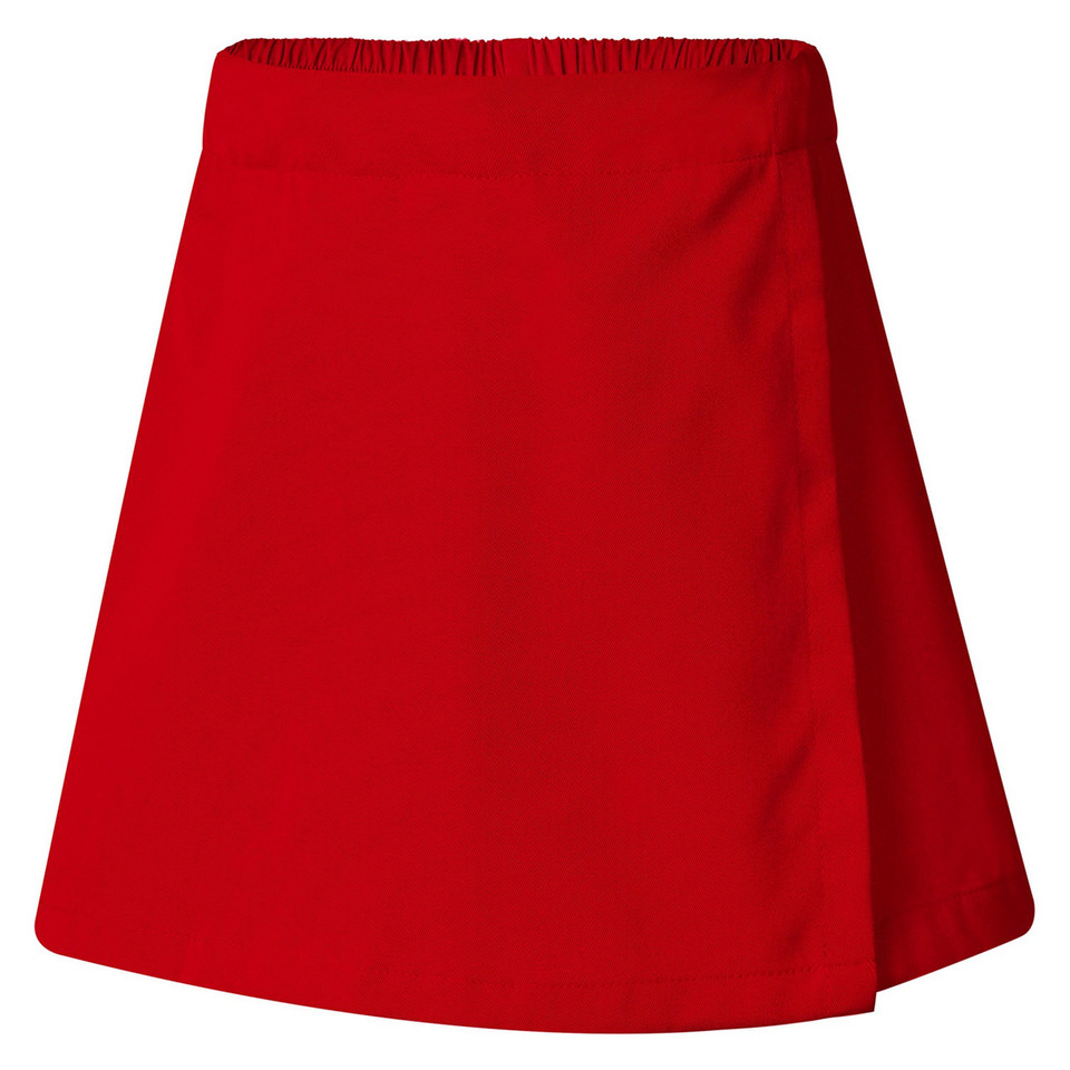 Bright red girls' sports skort with elasticated waistband and A-line silhouette