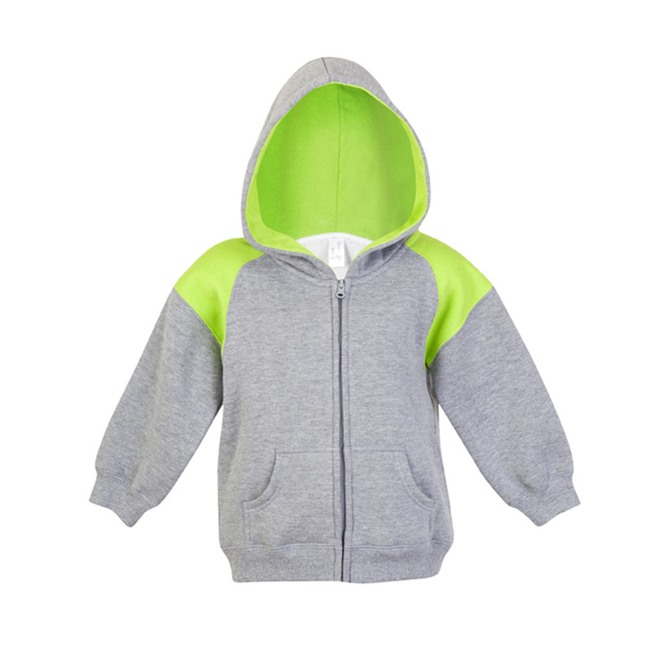 Wholesale Baby Zip Contrast Hoodie Grey Marl/Lime Wholesale Baby Zip Contrast Hoodie Grey Marl/Lime