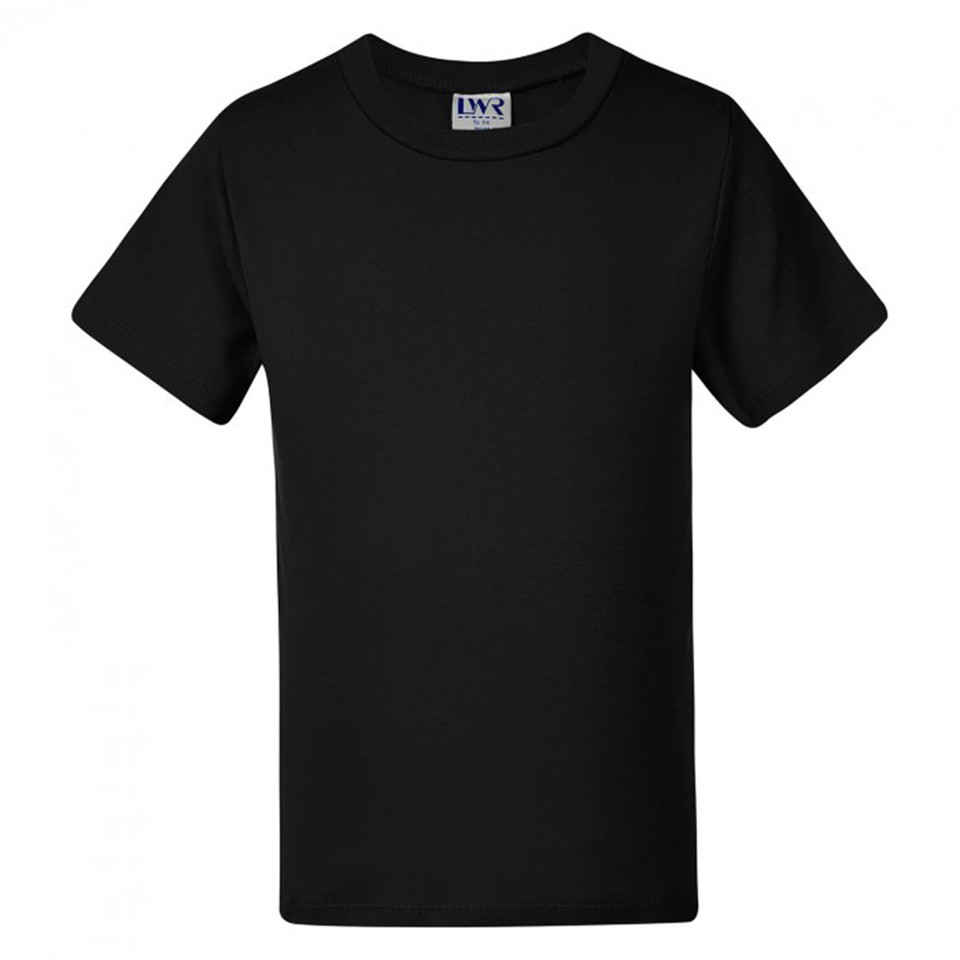 Black cotton crew neck toddler t-shirt with short sleeves and smooth front panel