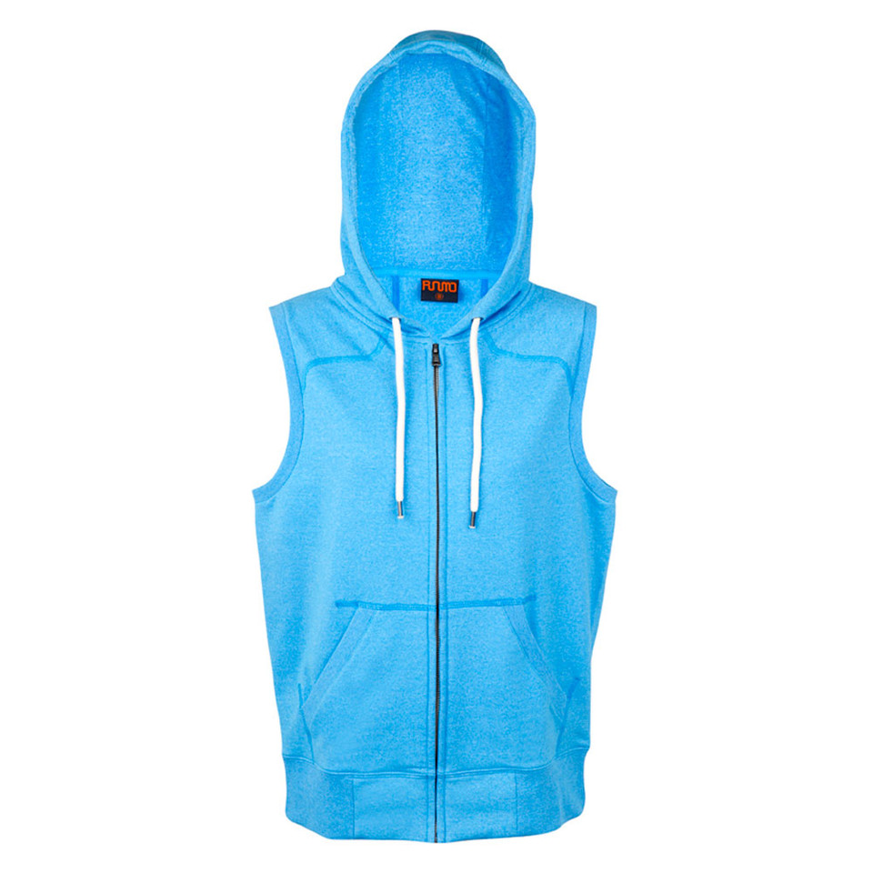 Sapphire ICON Ladies Stretchy Sleeveless Zip Hoodie, a comfortable, full-zip hooded vest ideal for gym wear, running, or active layering.