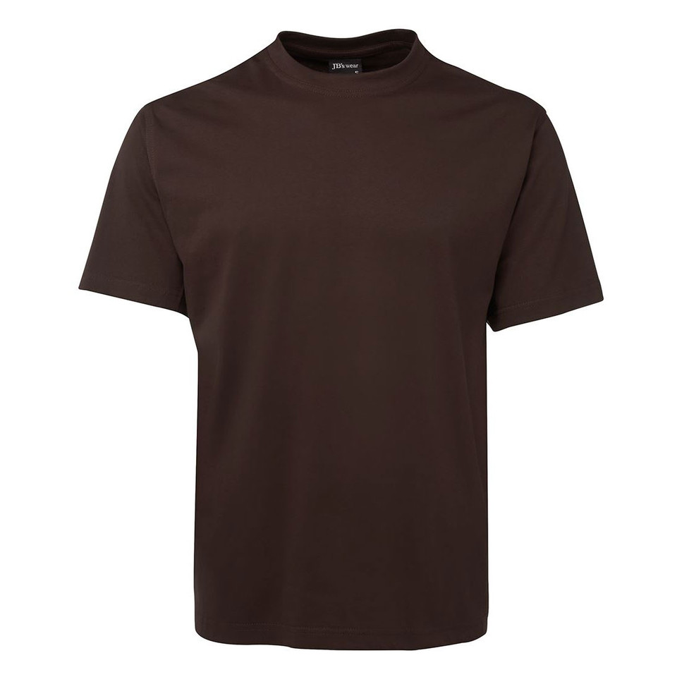 Dark chocolate brown crew neck t-shirt with short sleeves and smooth cotton jersey fabric