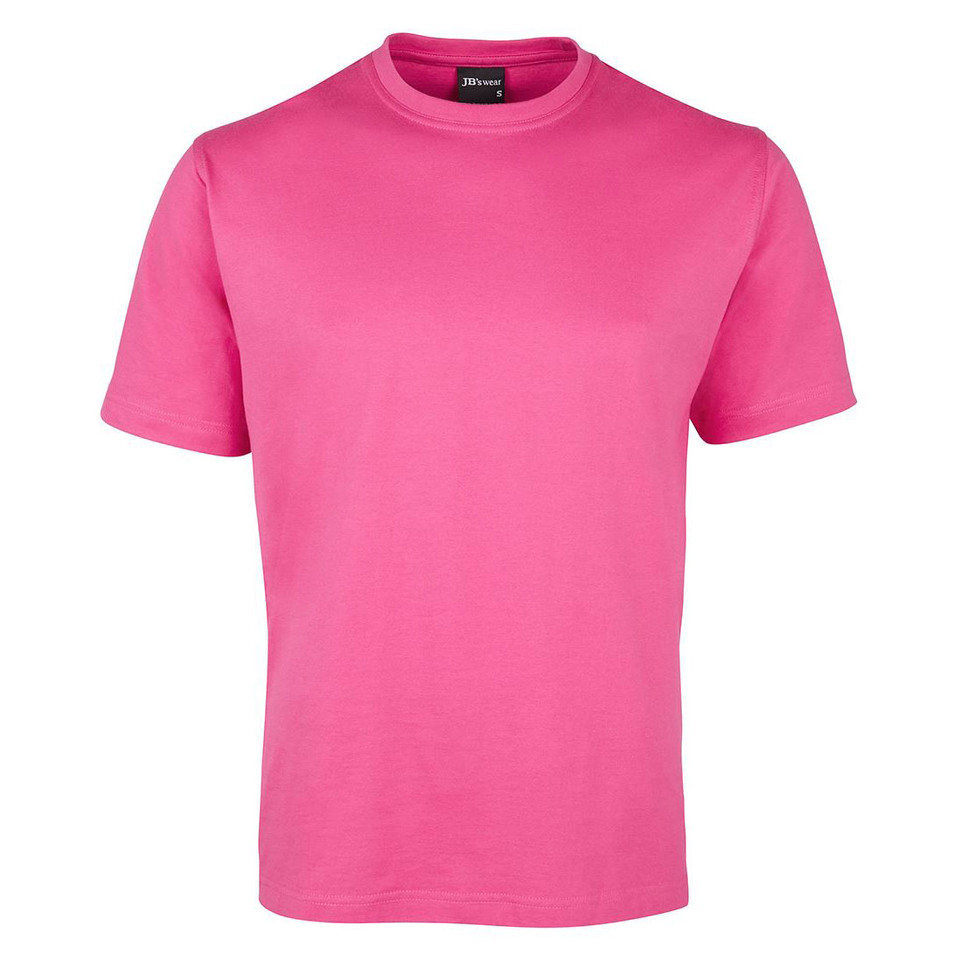 Hot pink cotton crew neck t-shirt with short sleeves and smooth jersey fabric finish