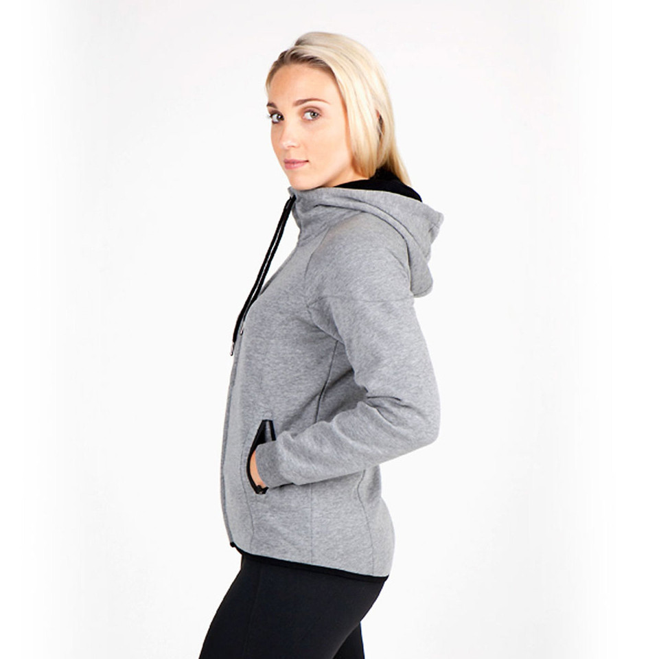 Grey marle zip-up hoodie jacket with kangaroo pockets and black contrast inner hood lining