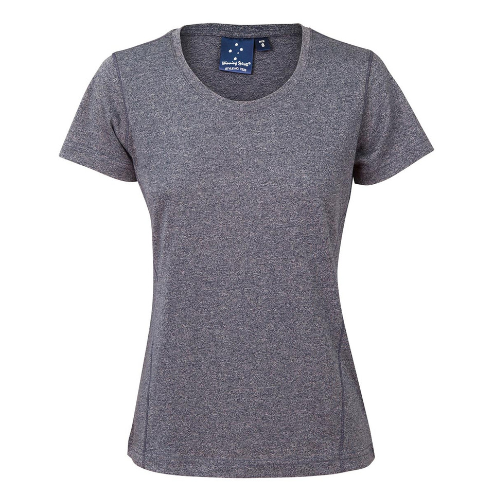 Harlem ladies' heather sports t-shirt, 140gsm cotton-polyester blend, ideal for activewear, gym, training, and uniforms-Navy