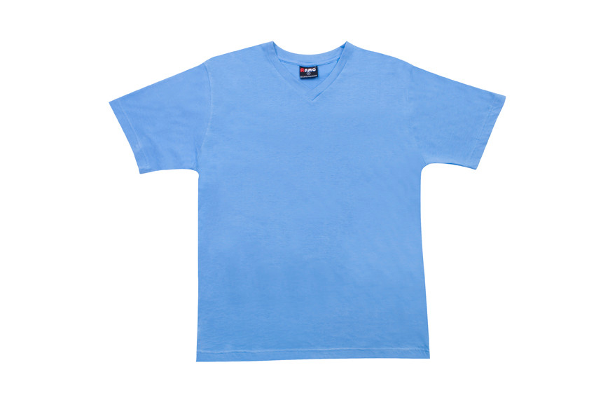 Sky blue v-neck t-shirt with short sleeves and slim fit silhouette