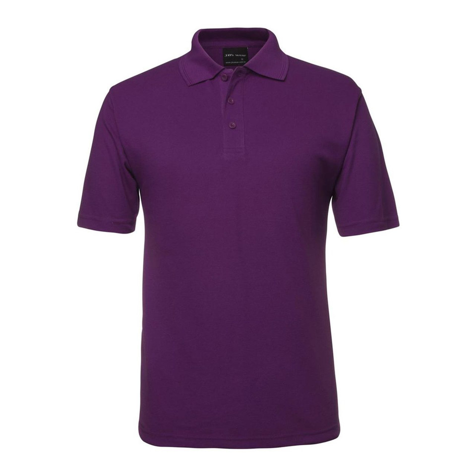 Deep purple poly-cotton polo shirt with classic collar and button placket