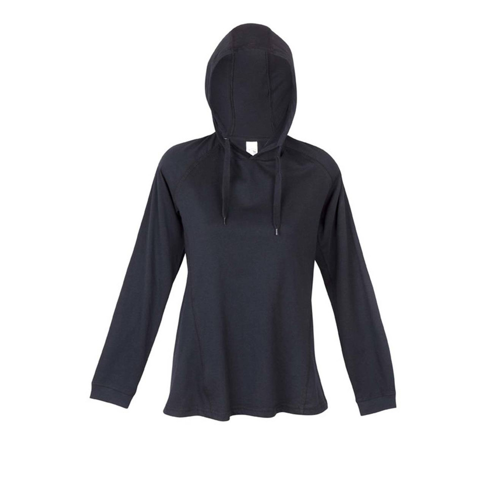 Ladies Long Sleeve Hooded Tshirt - Plain Black