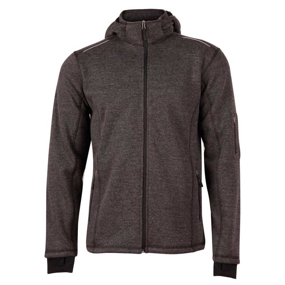 Charcoal heather fleece jacket with detachable hood and full-length black zip