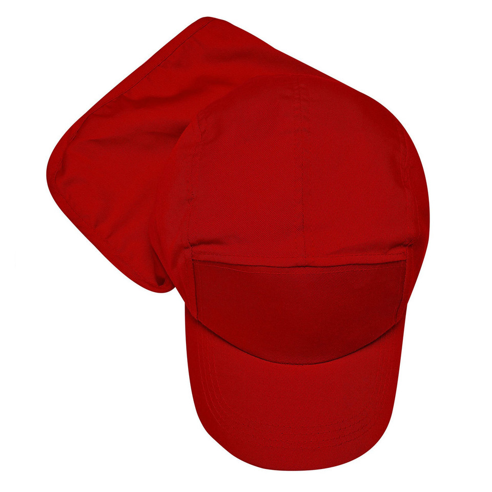 Deep red twill weave legionnaire cap with neck flap and curved peak