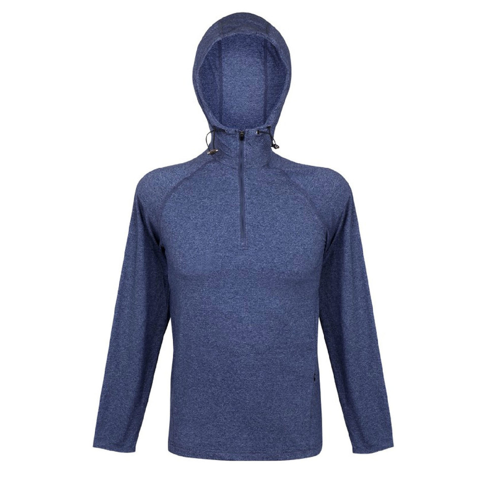 Mens Heather Half Zip Hooded Tee | Navy