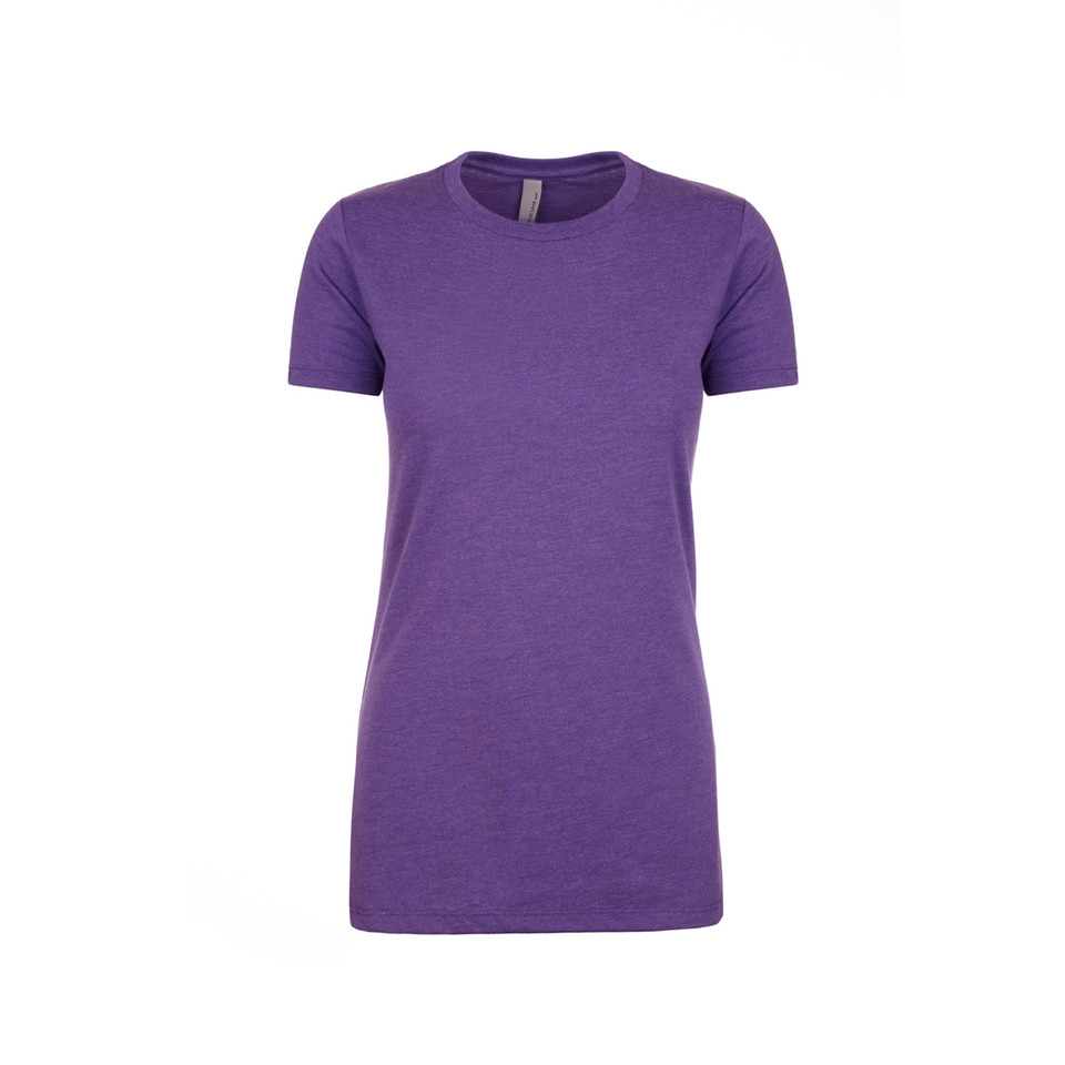 Heather purple women's crew neck CVC cotton-poly tee, flat lay packshot with smooth front panel