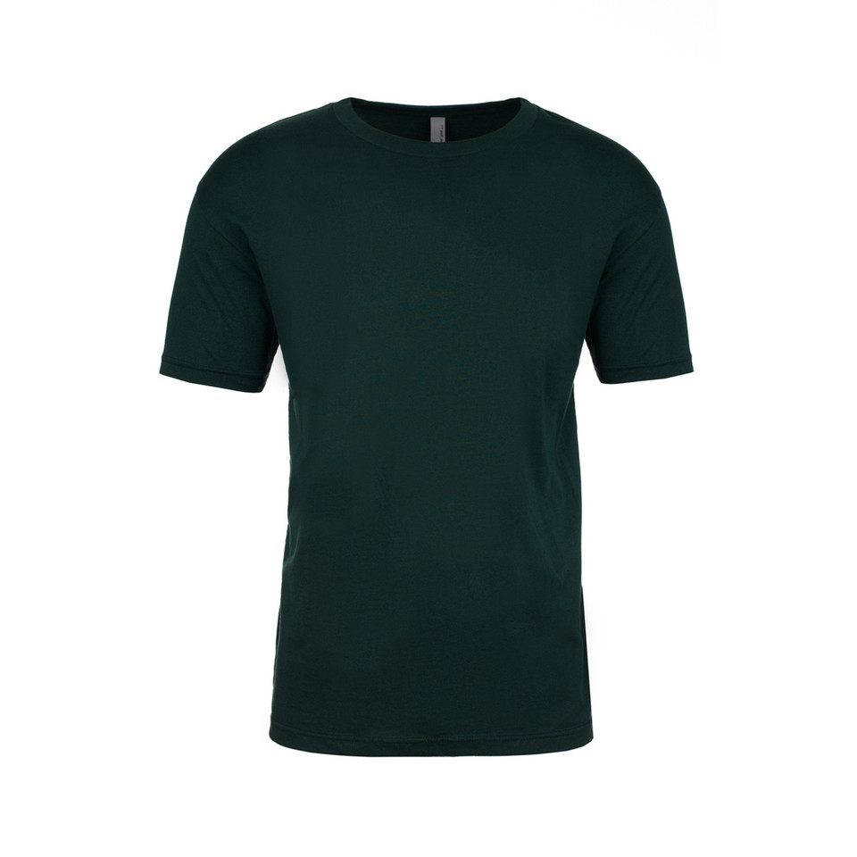 Deep forest green crew neck t-shirt with short sleeves and smooth cotton-poly blend fabric