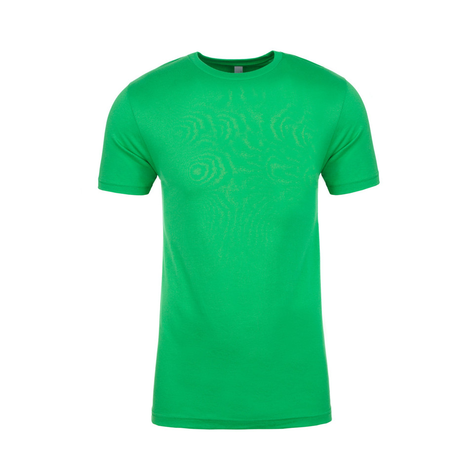 Kelly green crew neck t-shirt with short sleeves and contrast black neck binding