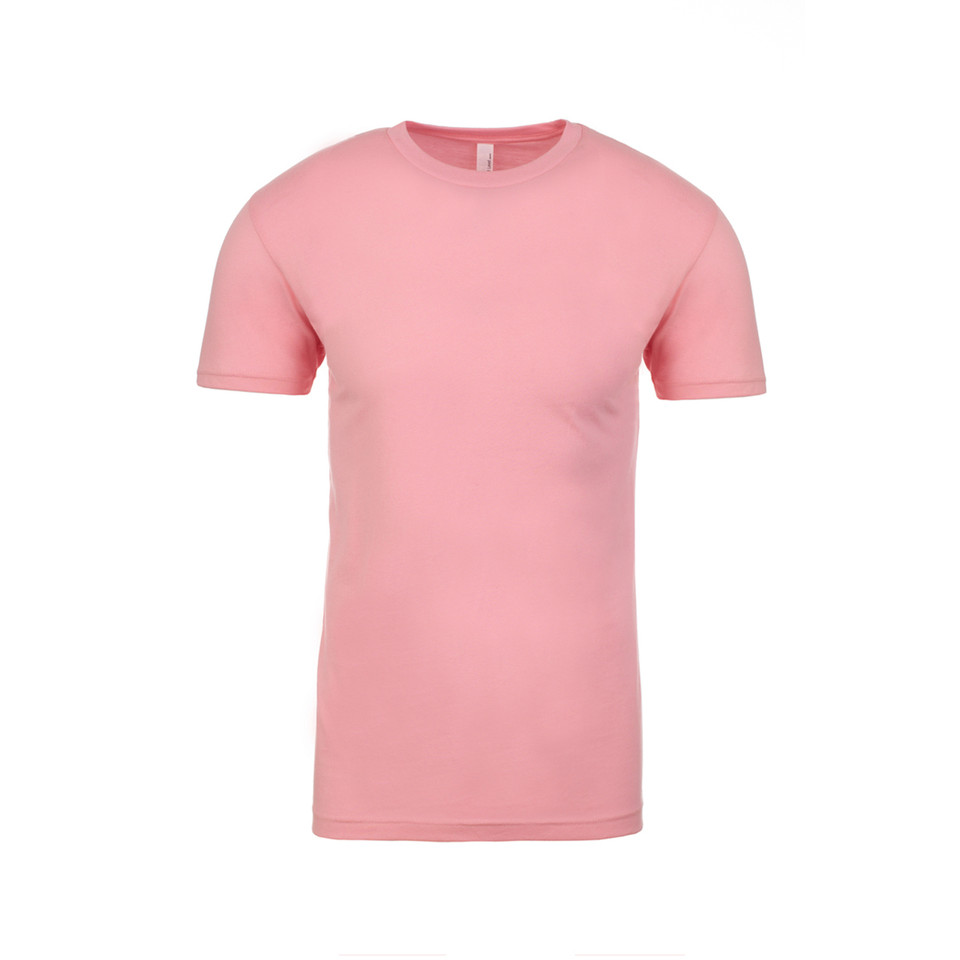 Light pink crew neck short sleeve t-shirt with smooth cotton-poly blend fabric