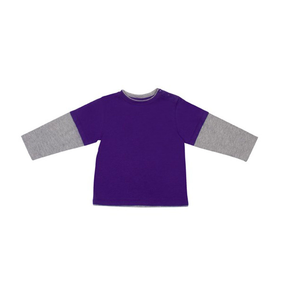 Deep purple tee with contrast grey marle long sleeves in layered look style