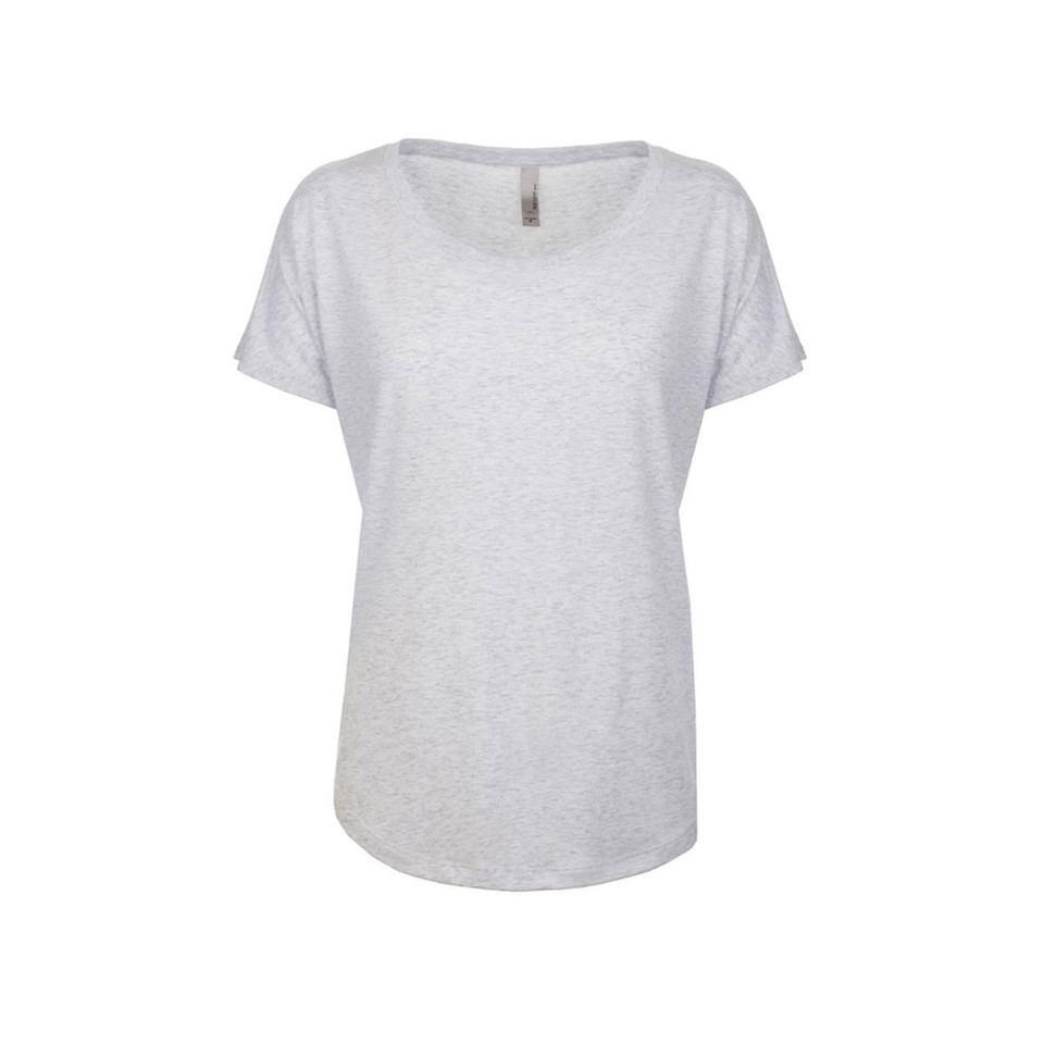 Heather White Kimba Women's Tri-Blend Dolman T-Shirt, a soft, lightweight, relaxed-fit top with batwing/dolman sleeves, ideal for comfortable casual wear.