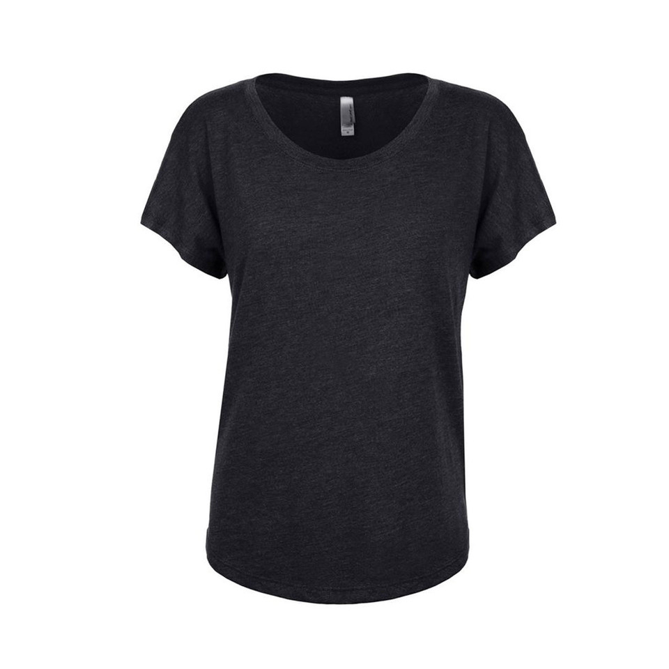 Vintage Black Kimba Women's Tri-Blend Dolman T-Shirt, a soft, lightweight, relaxed-fit top with batwing/dolman sleeves, ideal for comfortable casual wear.