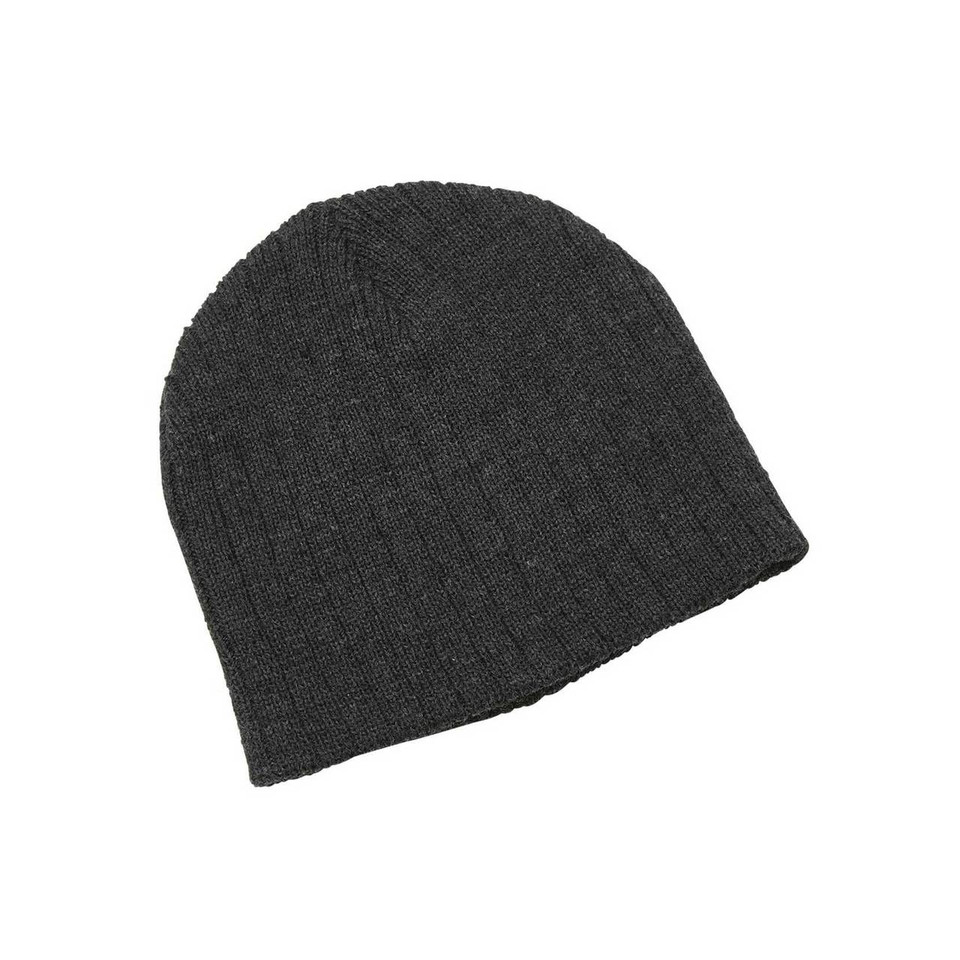 Charcoal heather cable knit beanie with ribbed texture and classic slouch fit