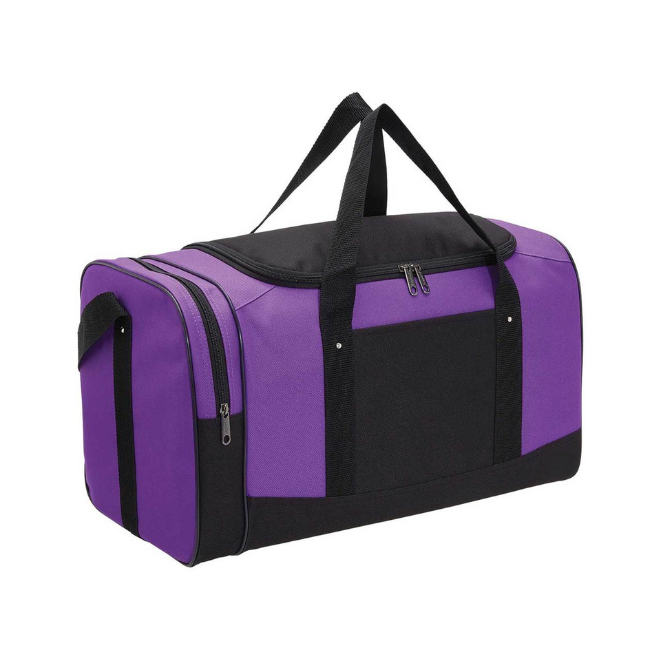 Purple Spar large plain duffle bag for sports or gym, featuring a durable zipper and carry handles, available for wholesale team orders.
