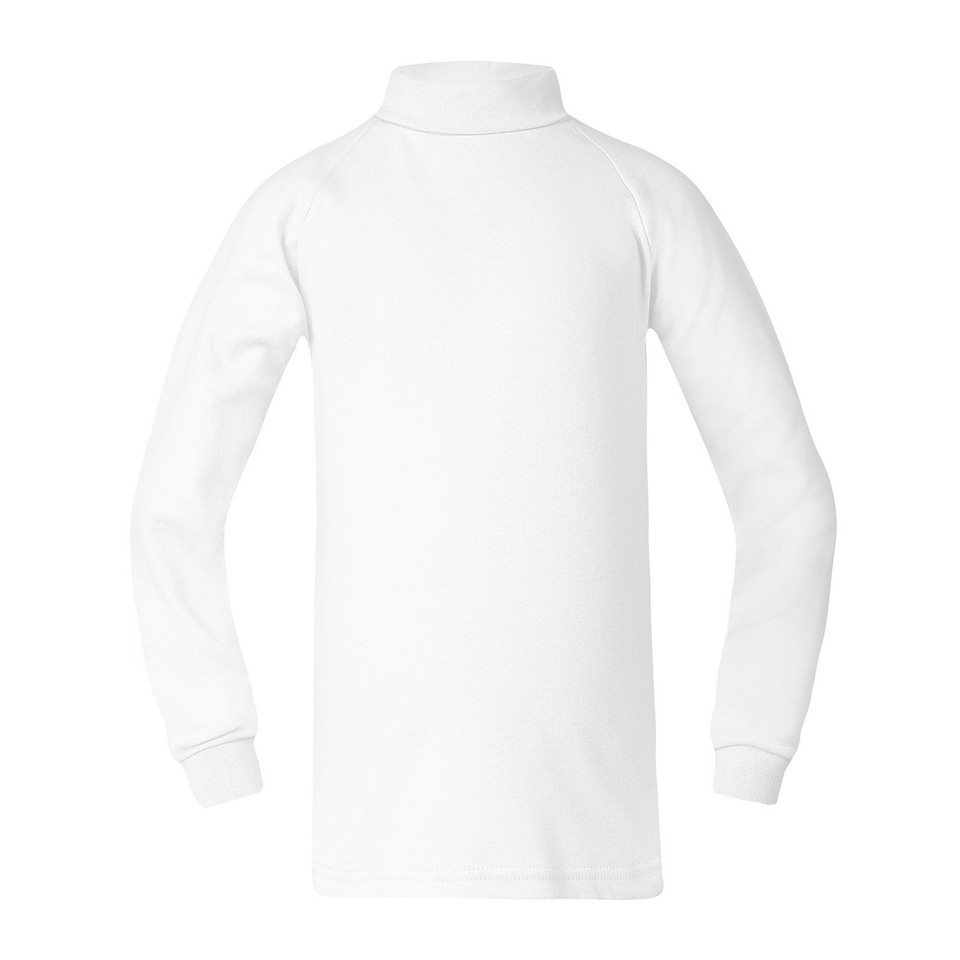 White long sleeve skivvy with roll neck collar and ribbed cuffs for kids