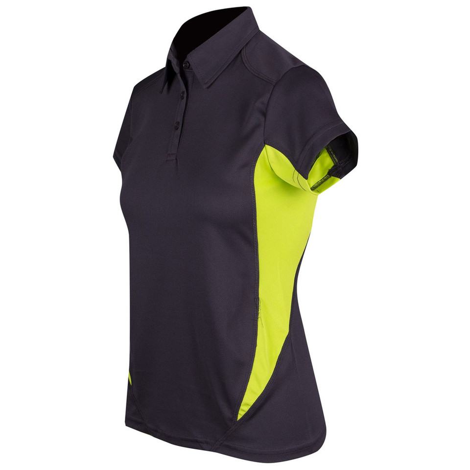 Bulk Buy Womens Quick Dry Contrast Polo | Charcoal+Lime