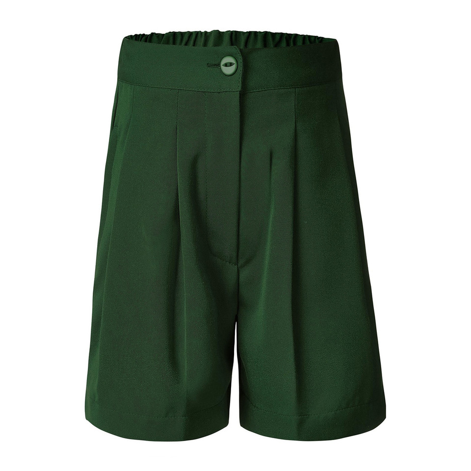 Forest green tailored school shorts with elasticated waistband and front pleats