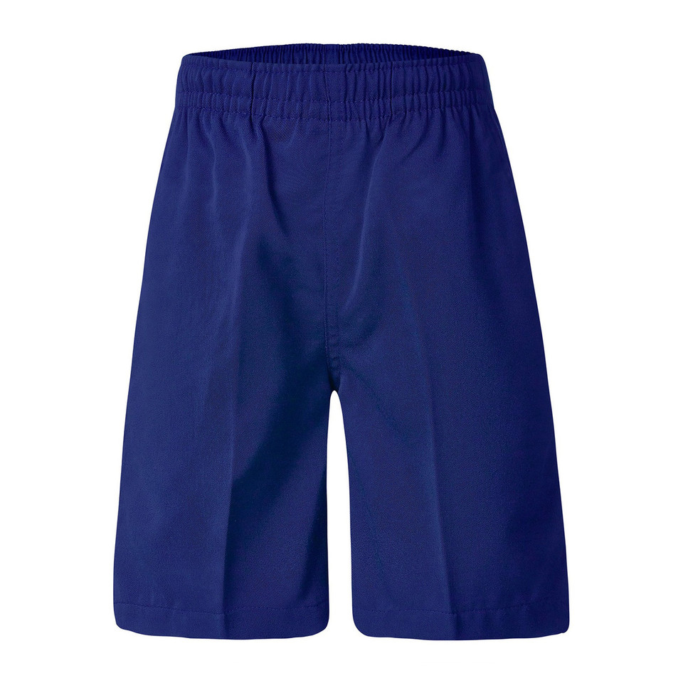 Navy blue school shorts with elasticated waistband and centre seam detail