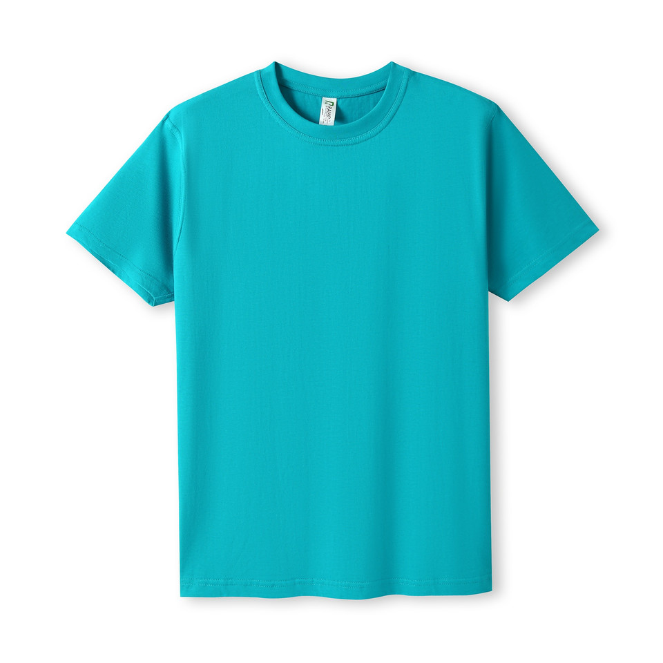 Turquoise crew neck t-shirt with short sleeves and smooth cotton fabric finish