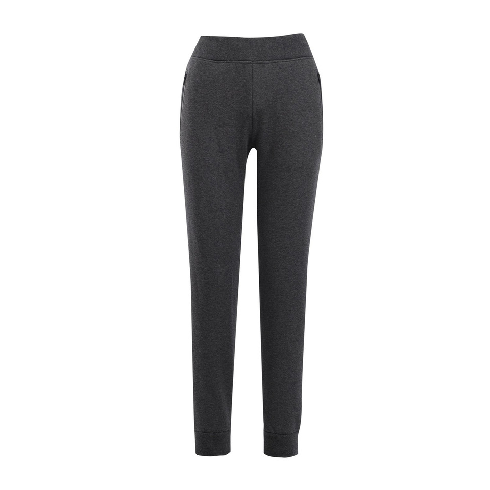 Charcoal grey fleece jogger trackpants with wide elasticated waistband and tapered legs