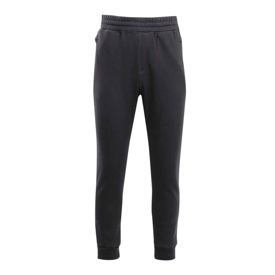 Charcoal fleece jogger pants with elasticated waistband, side pockets and ribbed cuffs