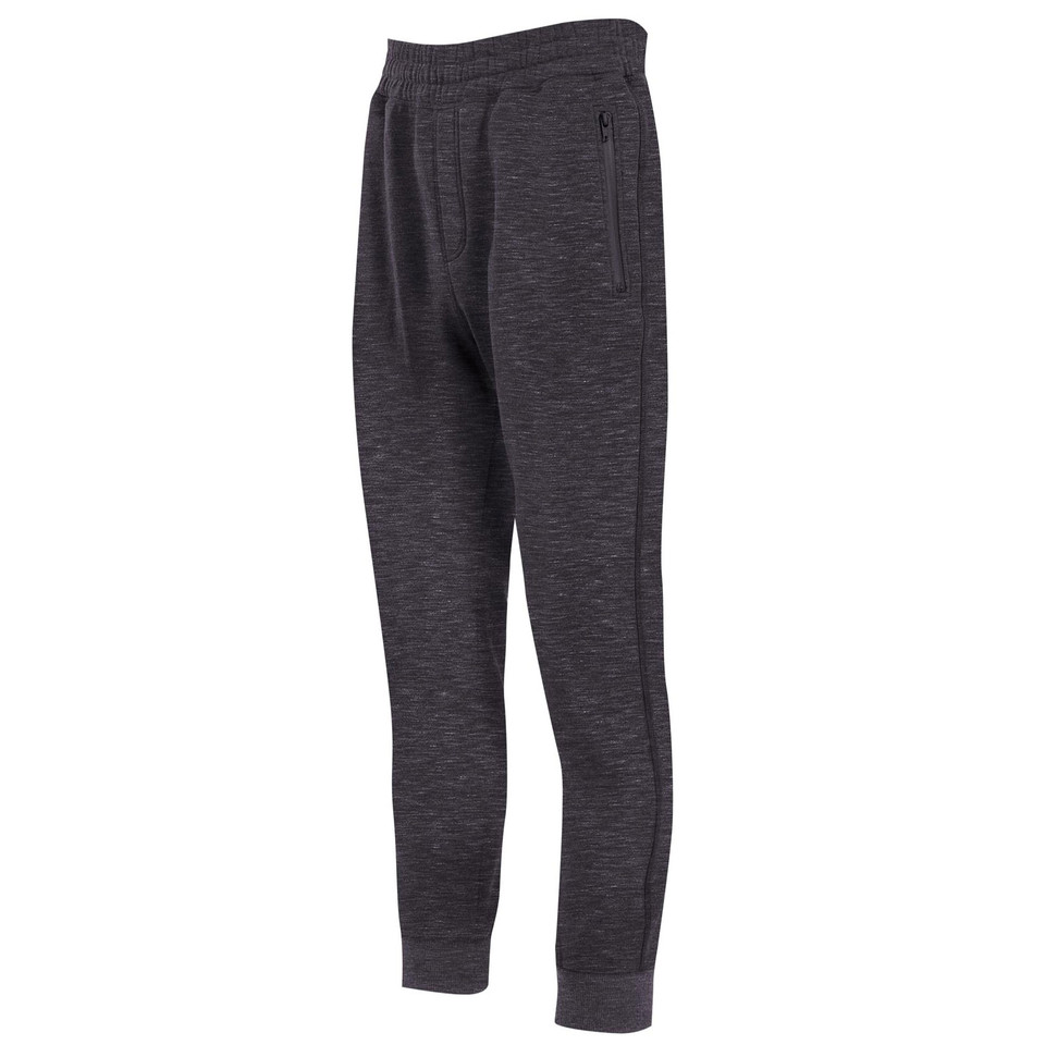 Charcoal marle fleece jogger pants with elasticated waistband and zippered side pocket