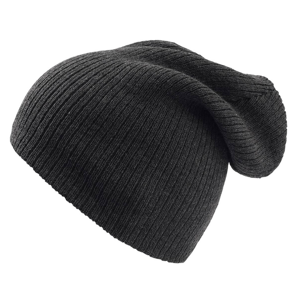Plain Ribbed Beanie | TearAway Label | Black Melange