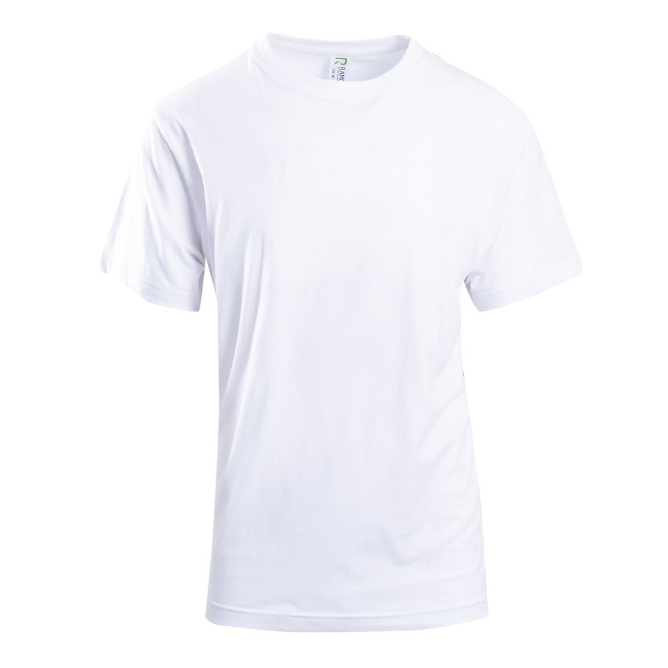 White unisex crew neck t-shirt with short sleeves and smooth flat front panel ideal for decoration