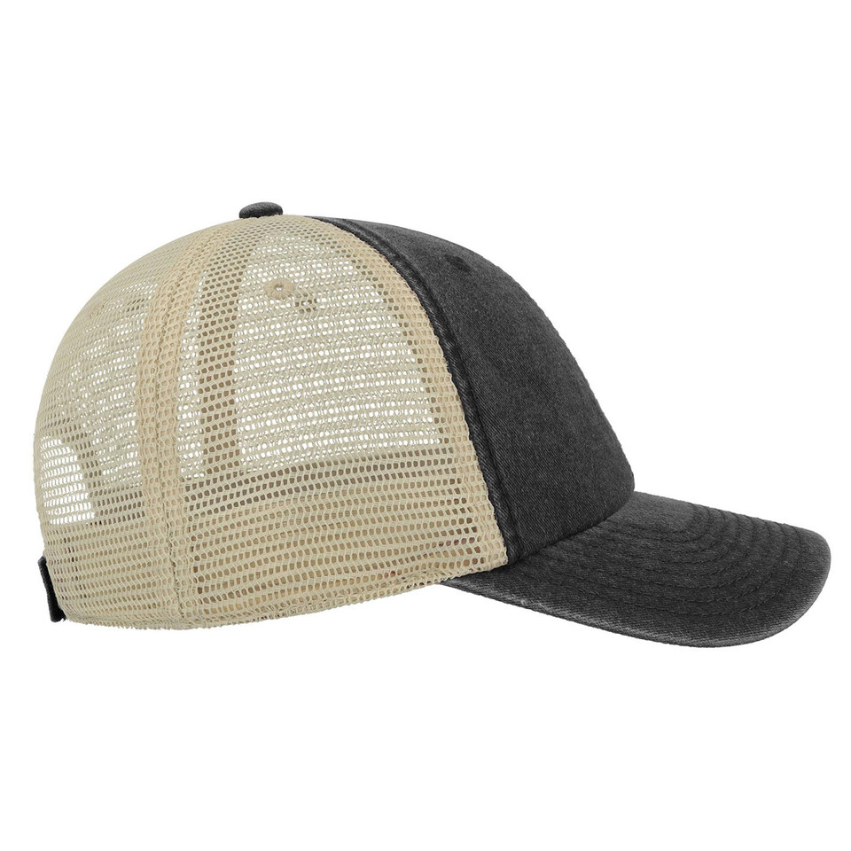 Charcoal soft vintage cap with natural tan mesh back panels and structured crown