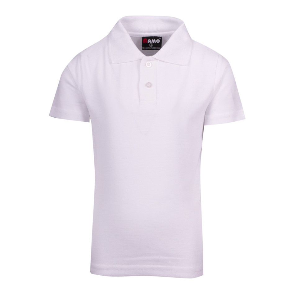 White pique knit polo shirt with collar and button placket for kids