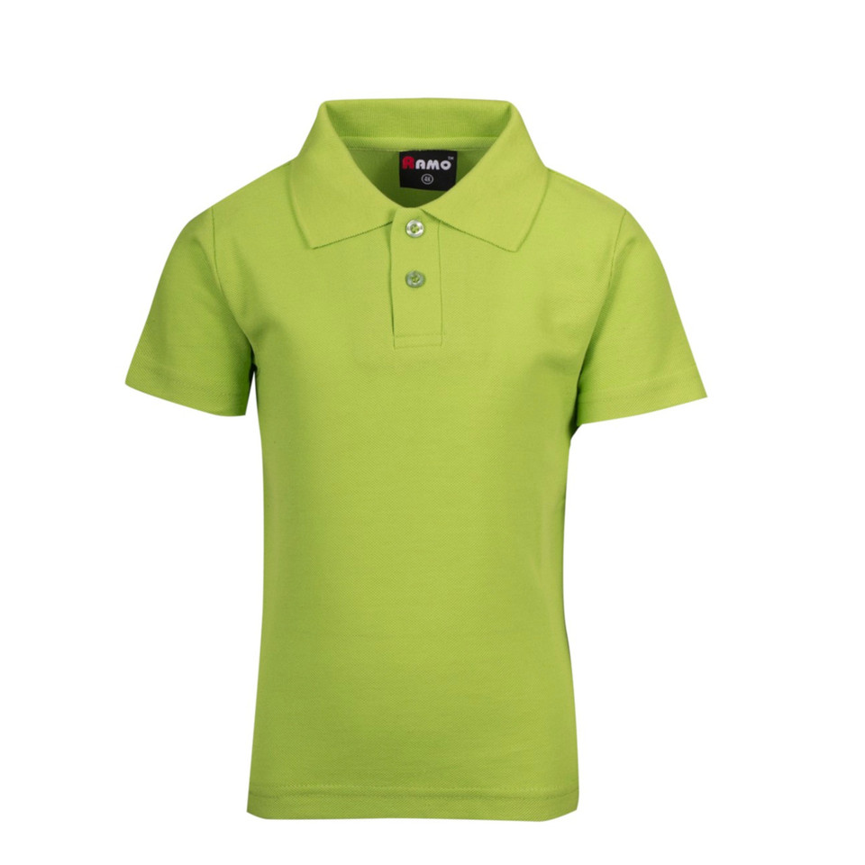Lime green kids polo shirt with collar and button placket in pique knit fabric
