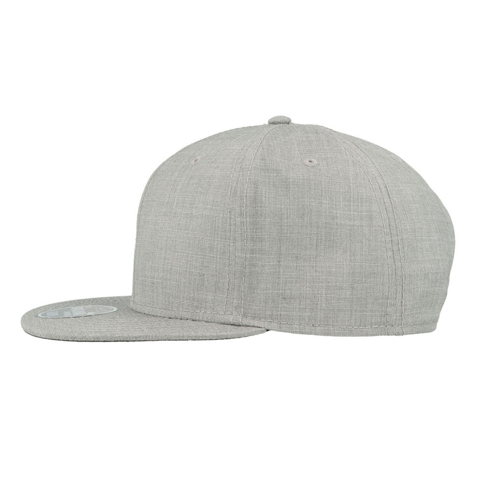 Light grey cambric flat peak cap with structured six-panel crown and matching flat brim